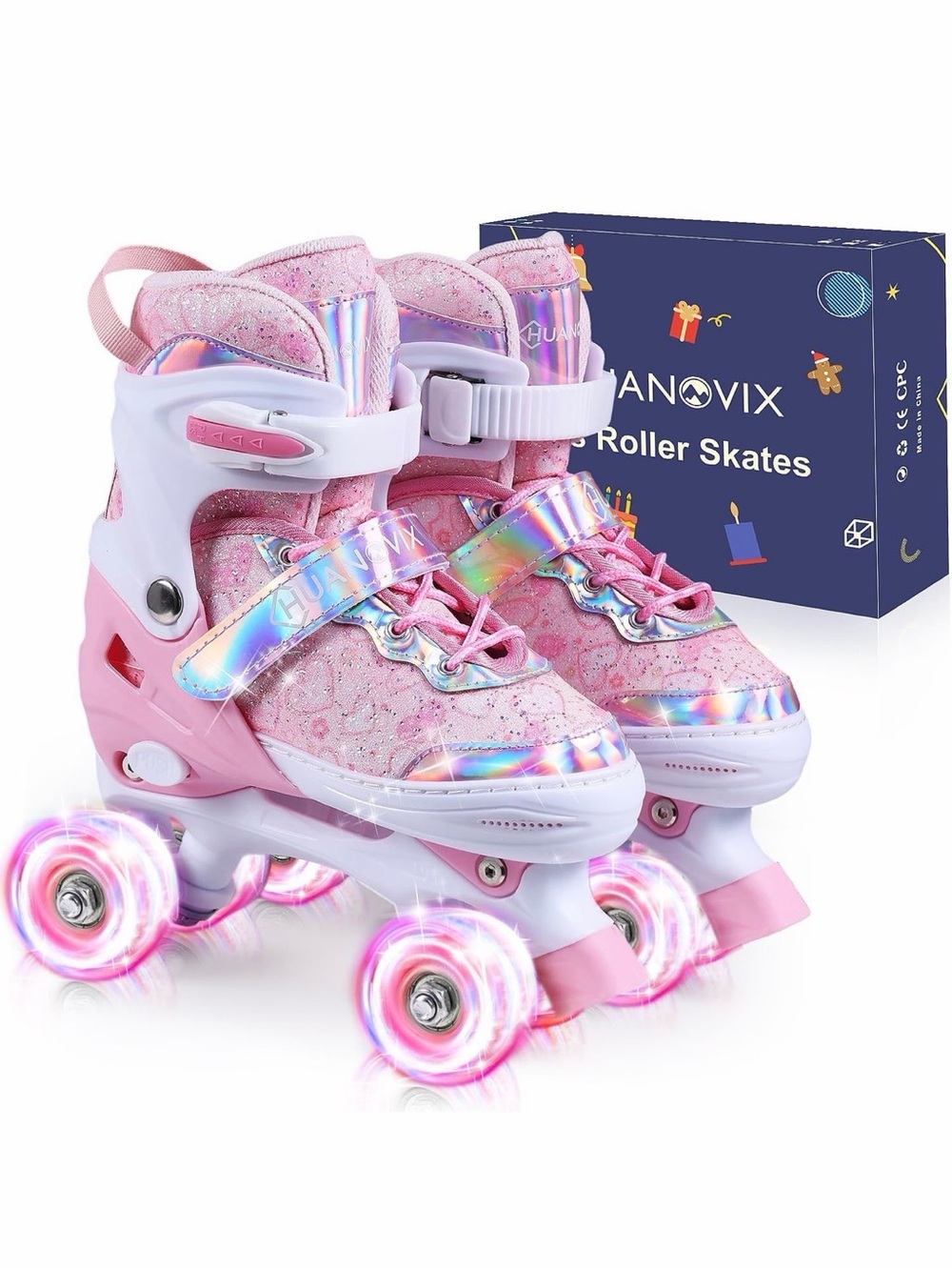 Girls Pink Adjustable Light-Up Roller Skates